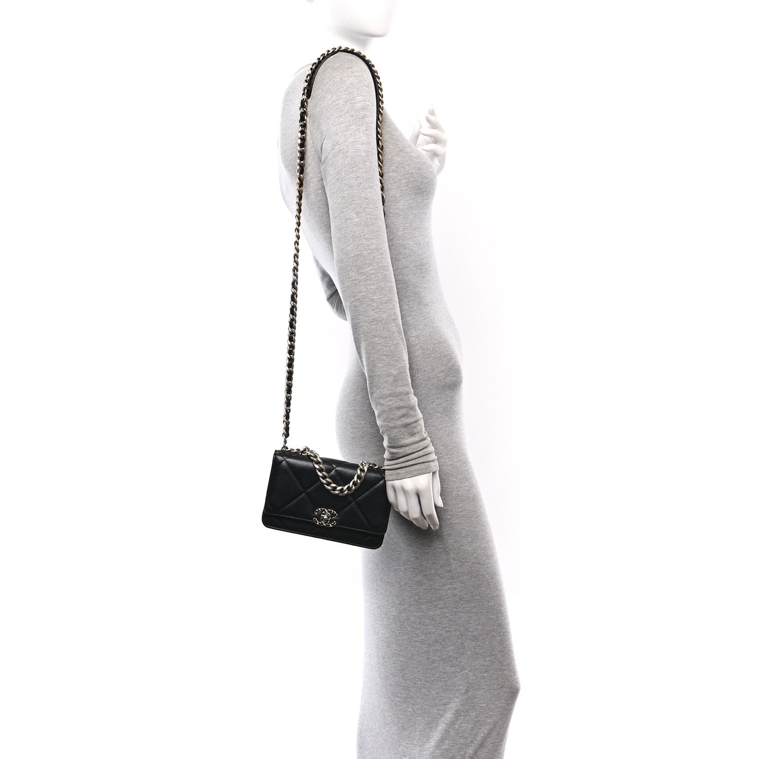 Lambskin Quilted Chanel 19 Wallet On Chain WOC Black
