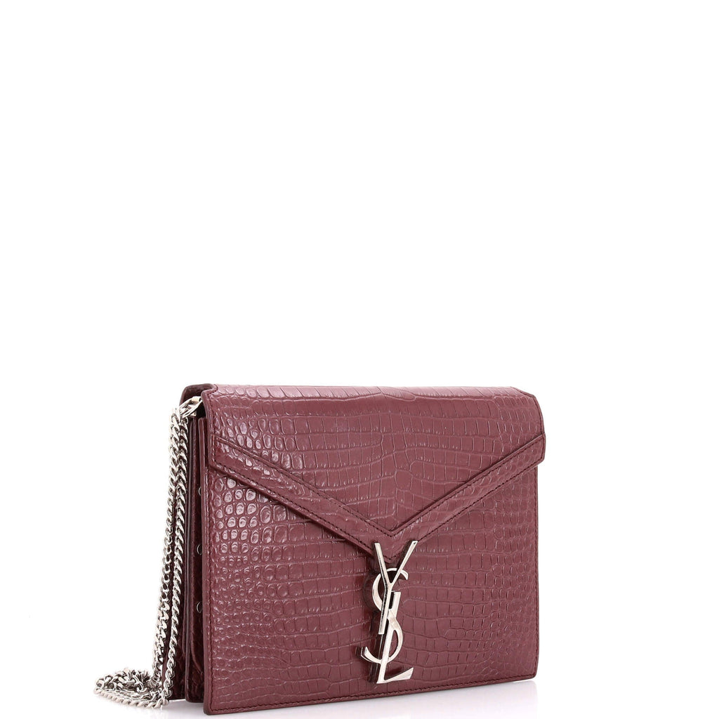 Cassandra Chain Shoulder Bag Crocodile Embossed Leather Small