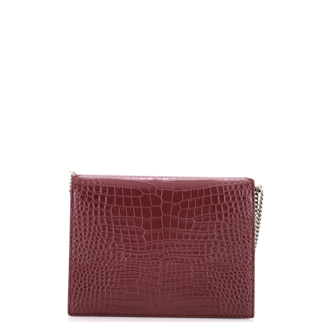 Cassandra Chain Shoulder Bag Crocodile Embossed Leather Small