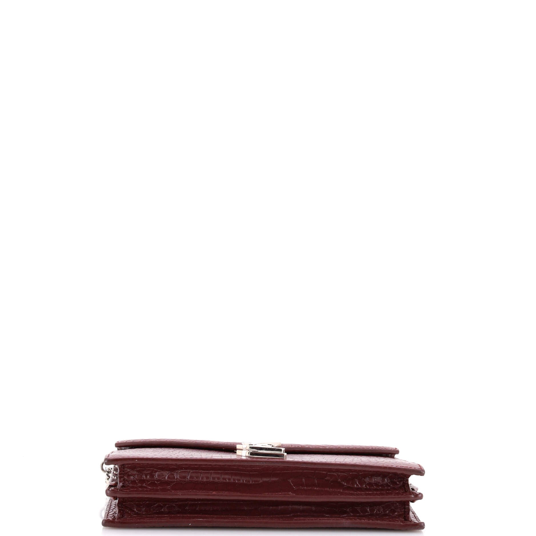 Cassandra Chain Shoulder Bag Crocodile Embossed Leather Small