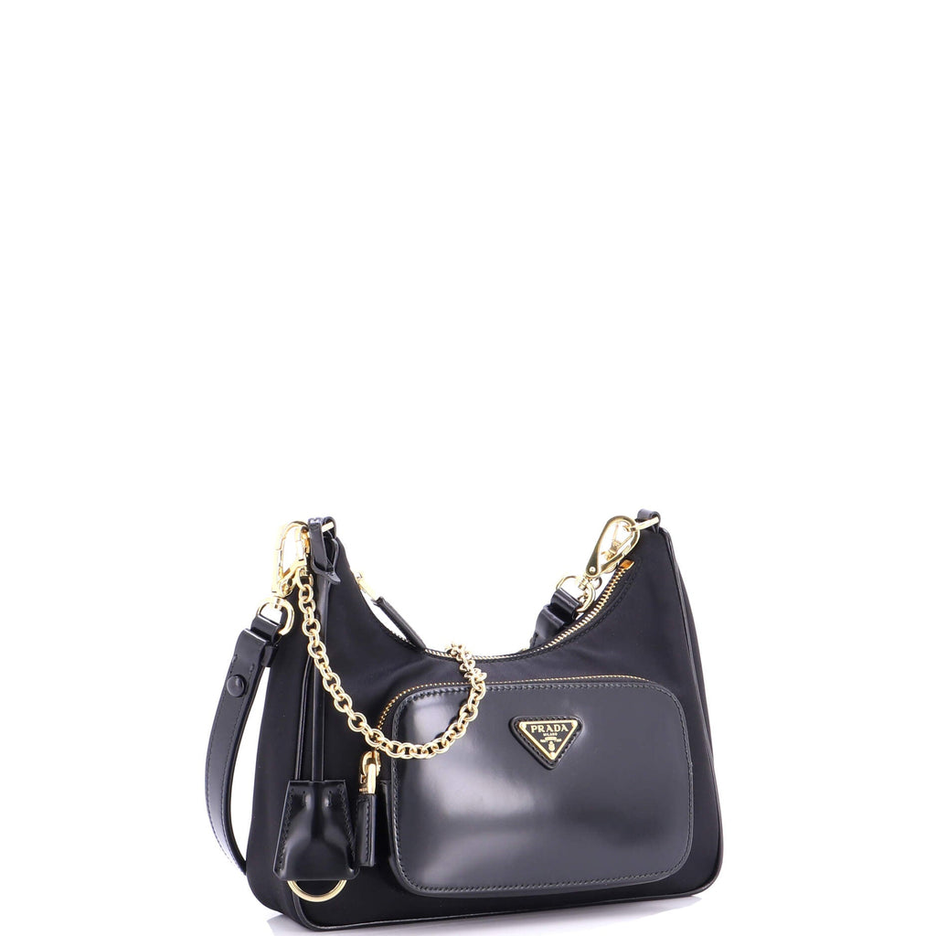 Re-Edition Pocket Shoulder Bag Re-Nylon and Brushed Leather Mini