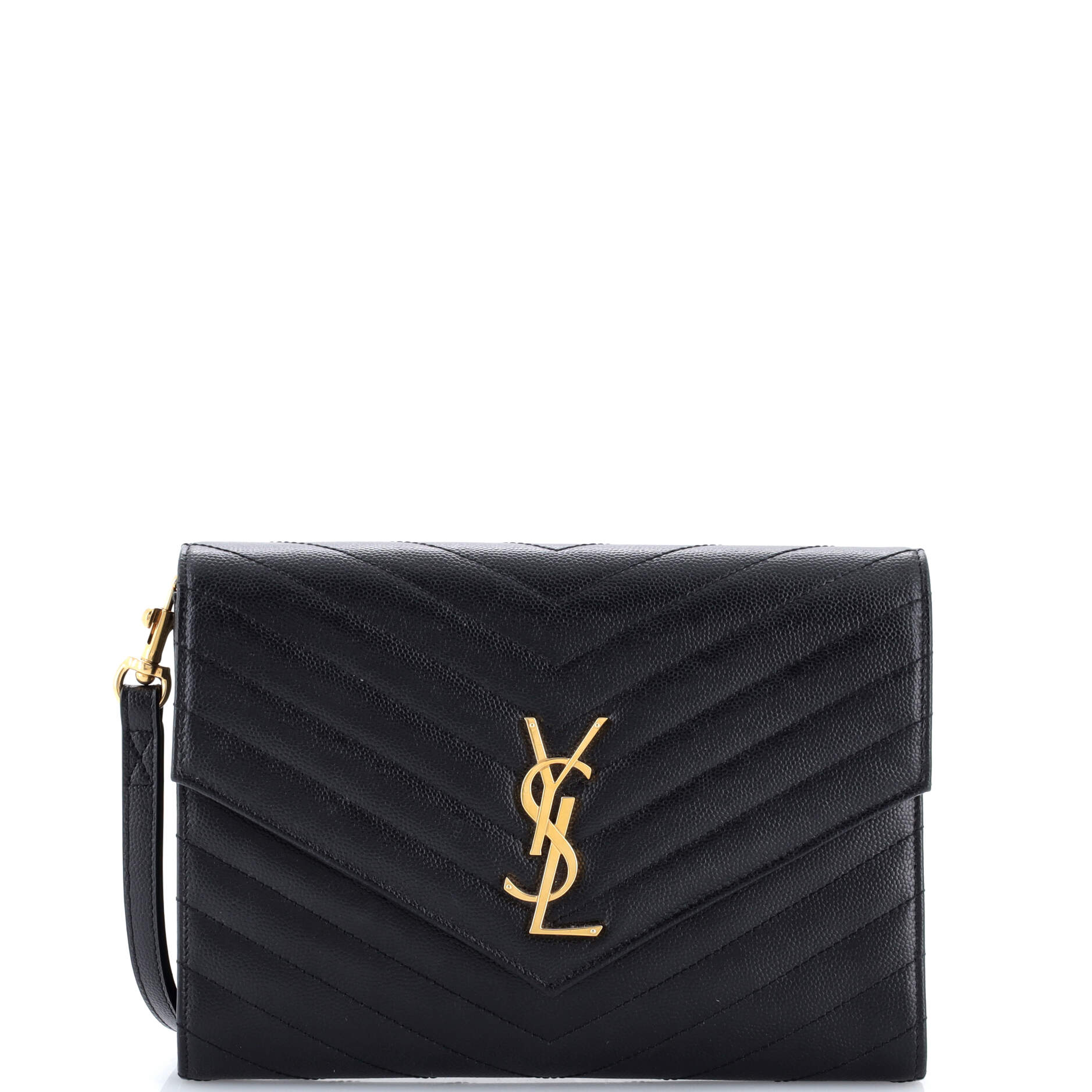 Classic Monogram Envelope Wristlet Clutch Matelasse Chevron Leather