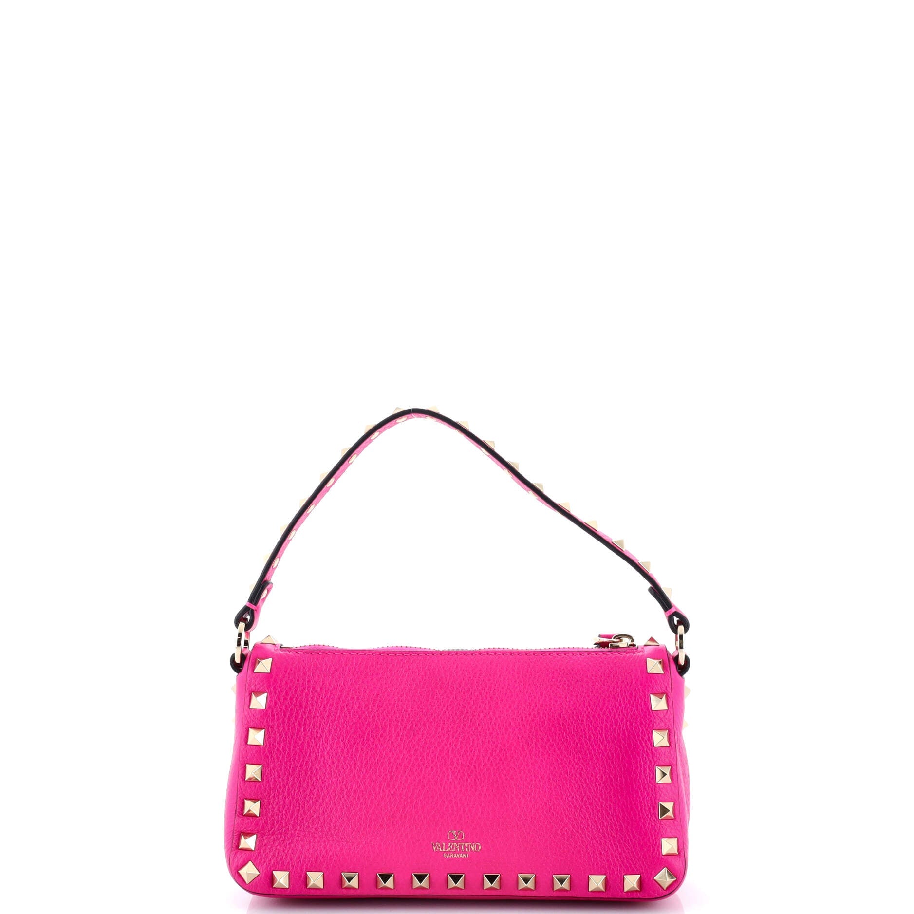 Rockstud Flip Lock Zipped Handle Crossbody Bag Grainy Leather Small