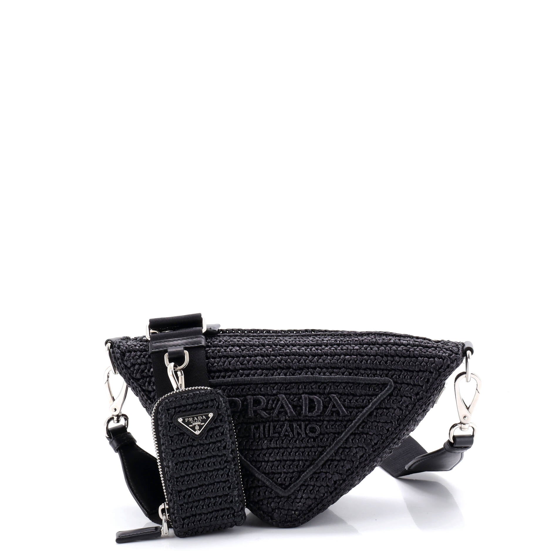 Triangle Logo Zip Crossbody Bag Crochet Raffia Small