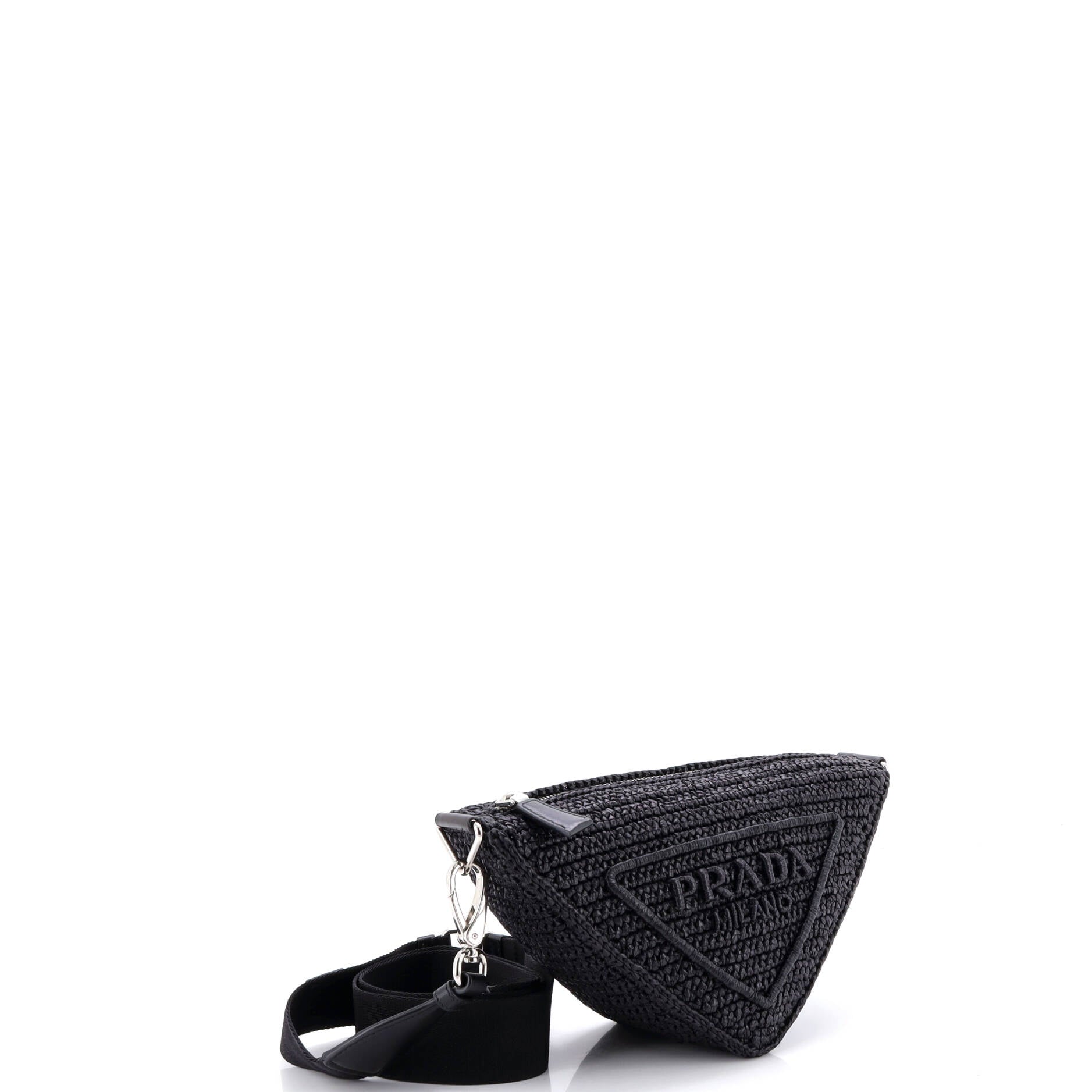 Triangle Logo Zip Crossbody Bag Crochet Raffia Small