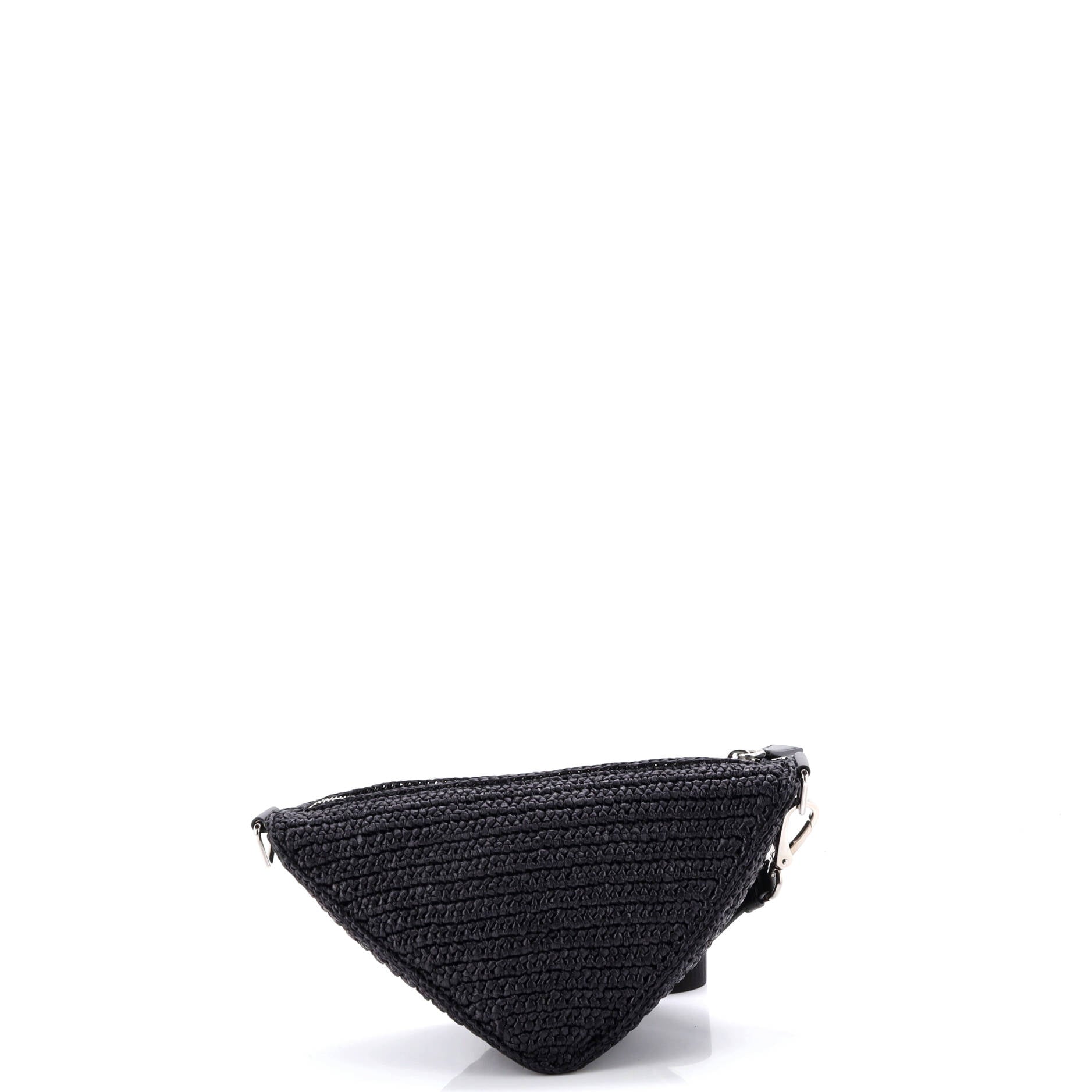 Triangle Logo Zip Crossbody Bag Crochet Raffia Small