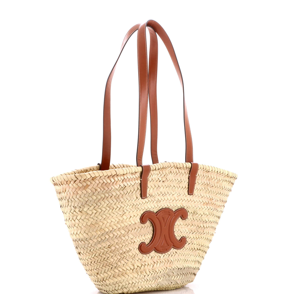 Triomphe Basket Shoulder Bag Raffia with Leather Medium