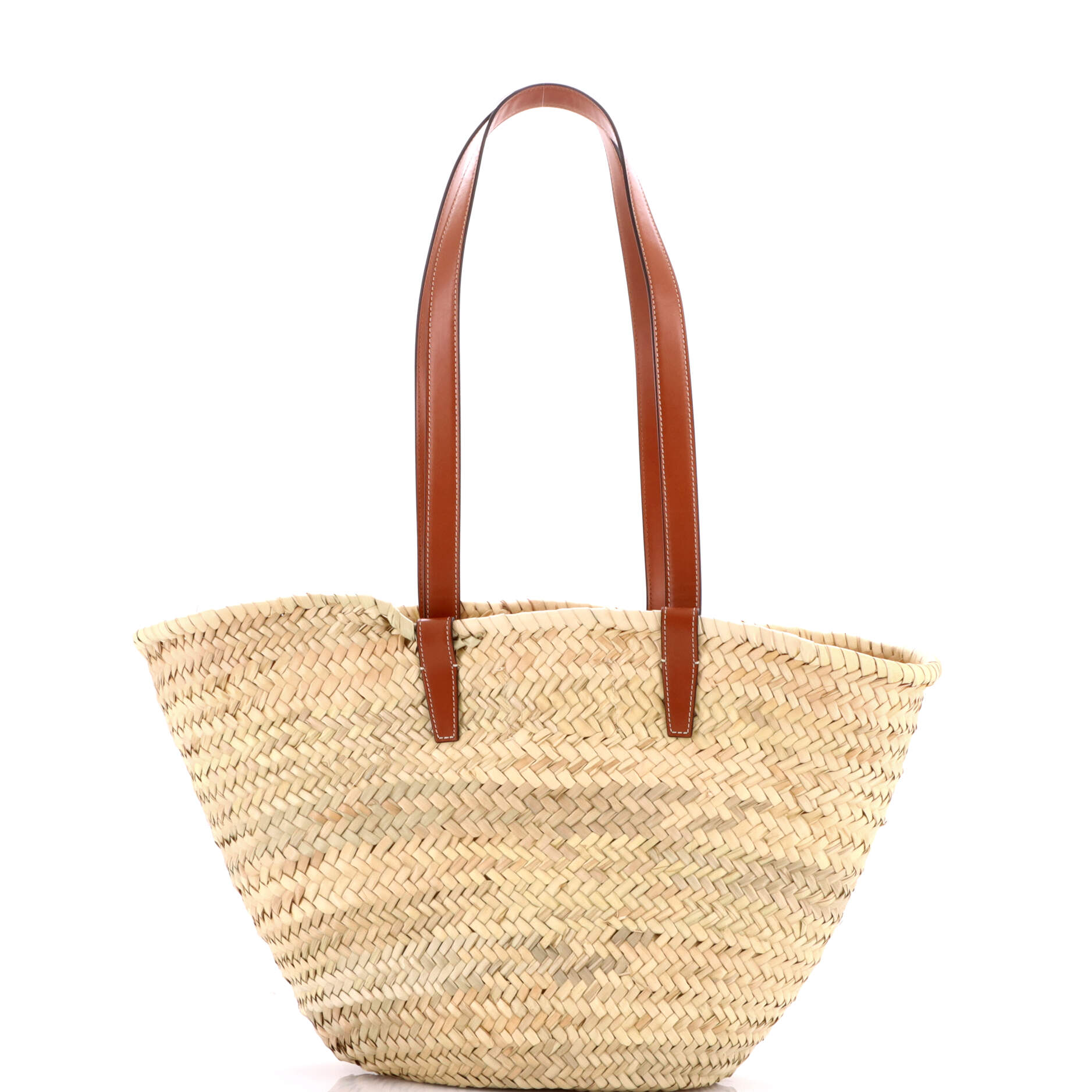 Triomphe Basket Shoulder Bag Raffia with Leather Medium