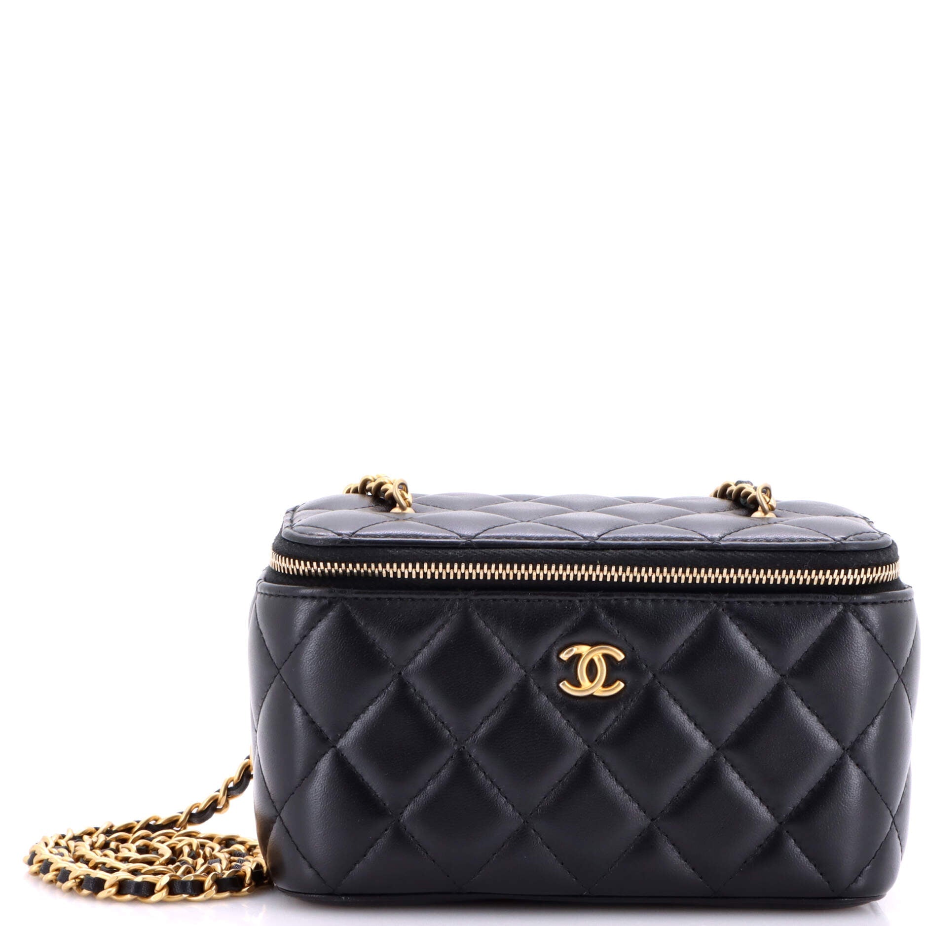 Pearl Crush Vanity Case with Chain Quilted Lambskin Small