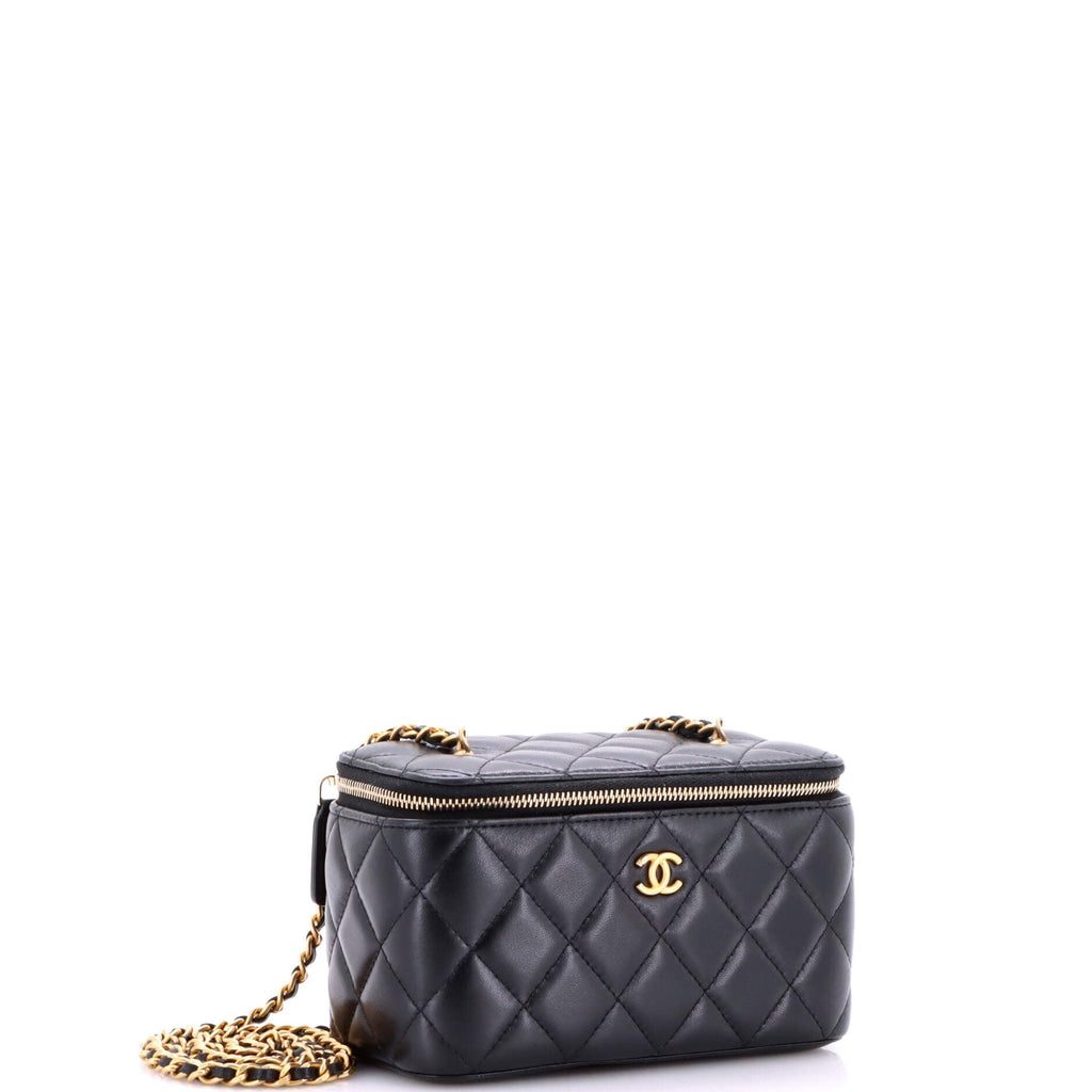 Pearl Crush Vanity Case with Chain Quilted Lambskin Small