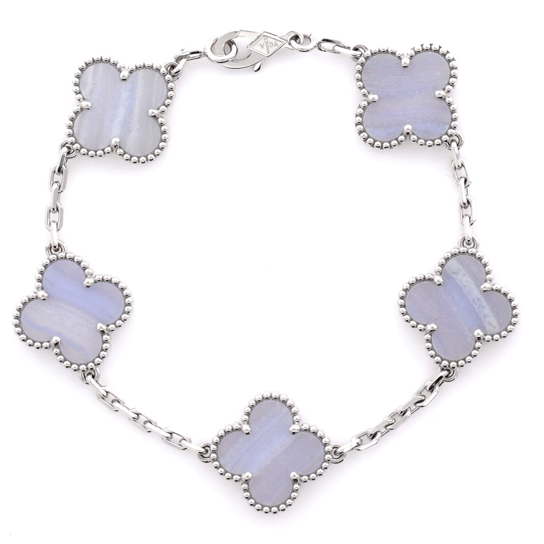 Vintage Alhambra 5 Motifs Bracelet 18K White Gold and Chalcedony