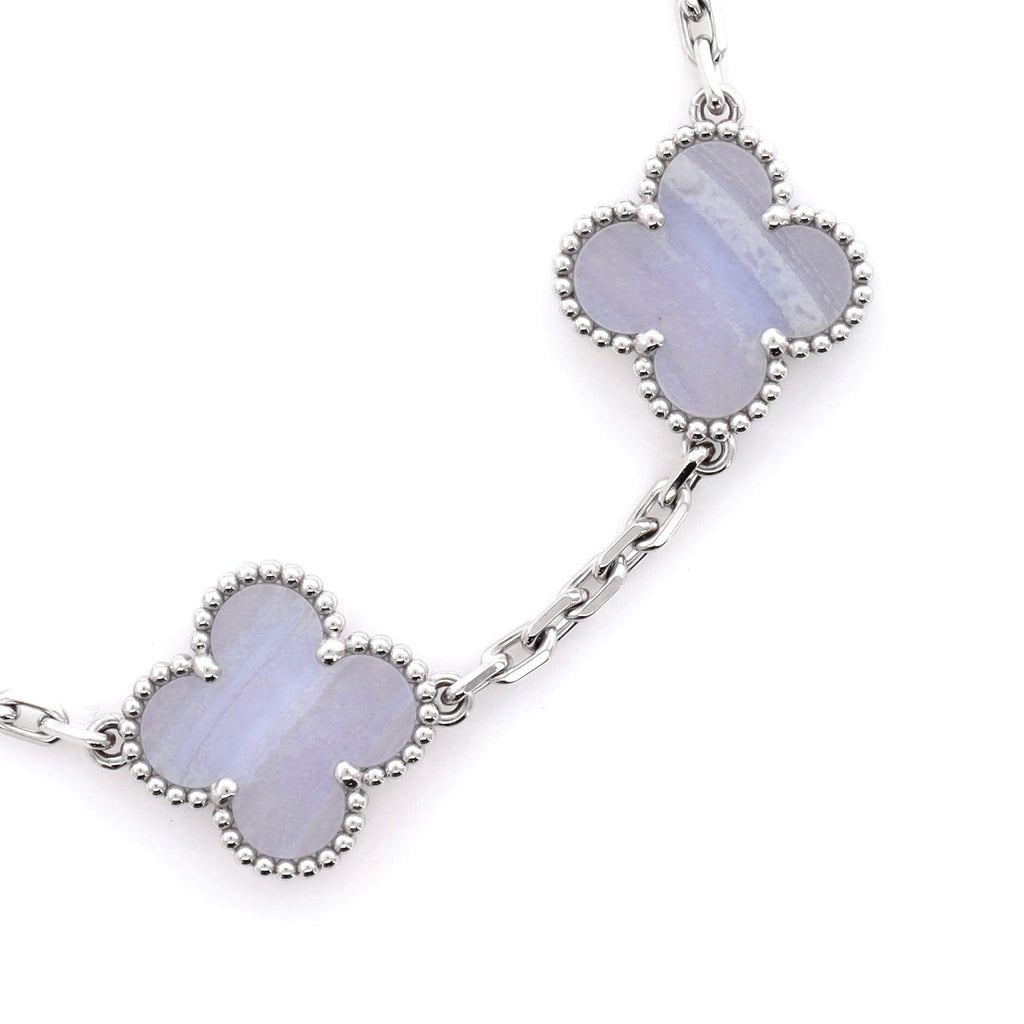 Vintage Alhambra 5 Motifs Bracelet 18K White Gold and Chalcedony