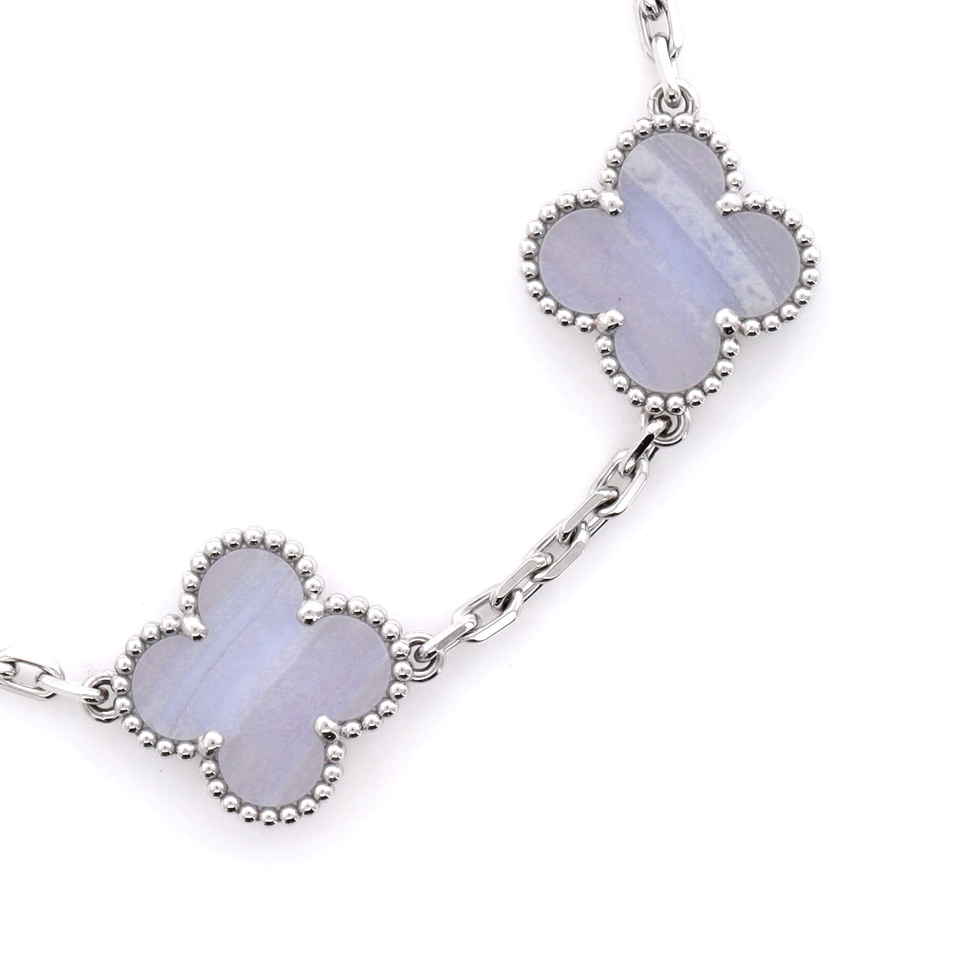 Vintage Alhambra 5 Motifs Bracelet 18K White Gold and Chalcedony