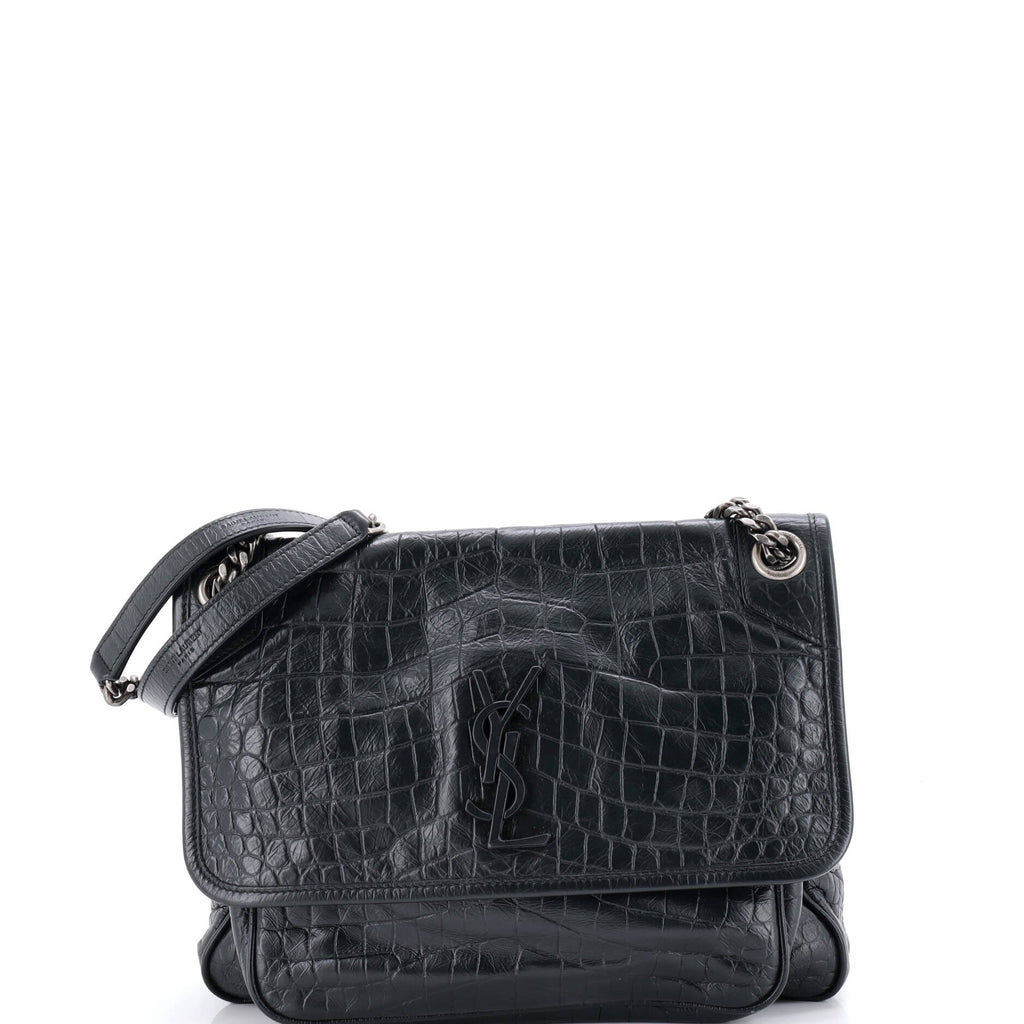 Niki Chain Flap Bag Crocodile Embossed Patent Medium