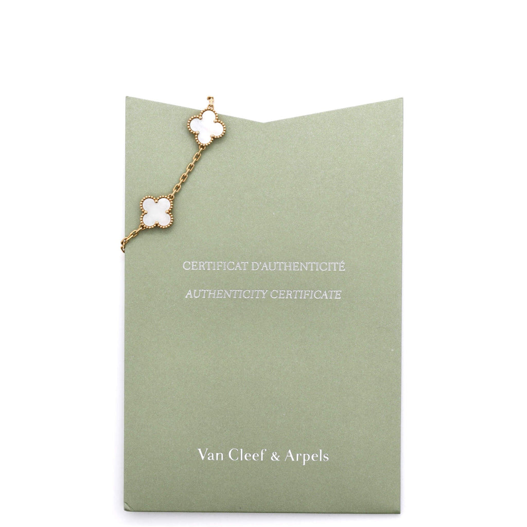 Vintage Alhambra 5 Motifs Bracelet 18K Yellow Gold and Mother of Pearl
