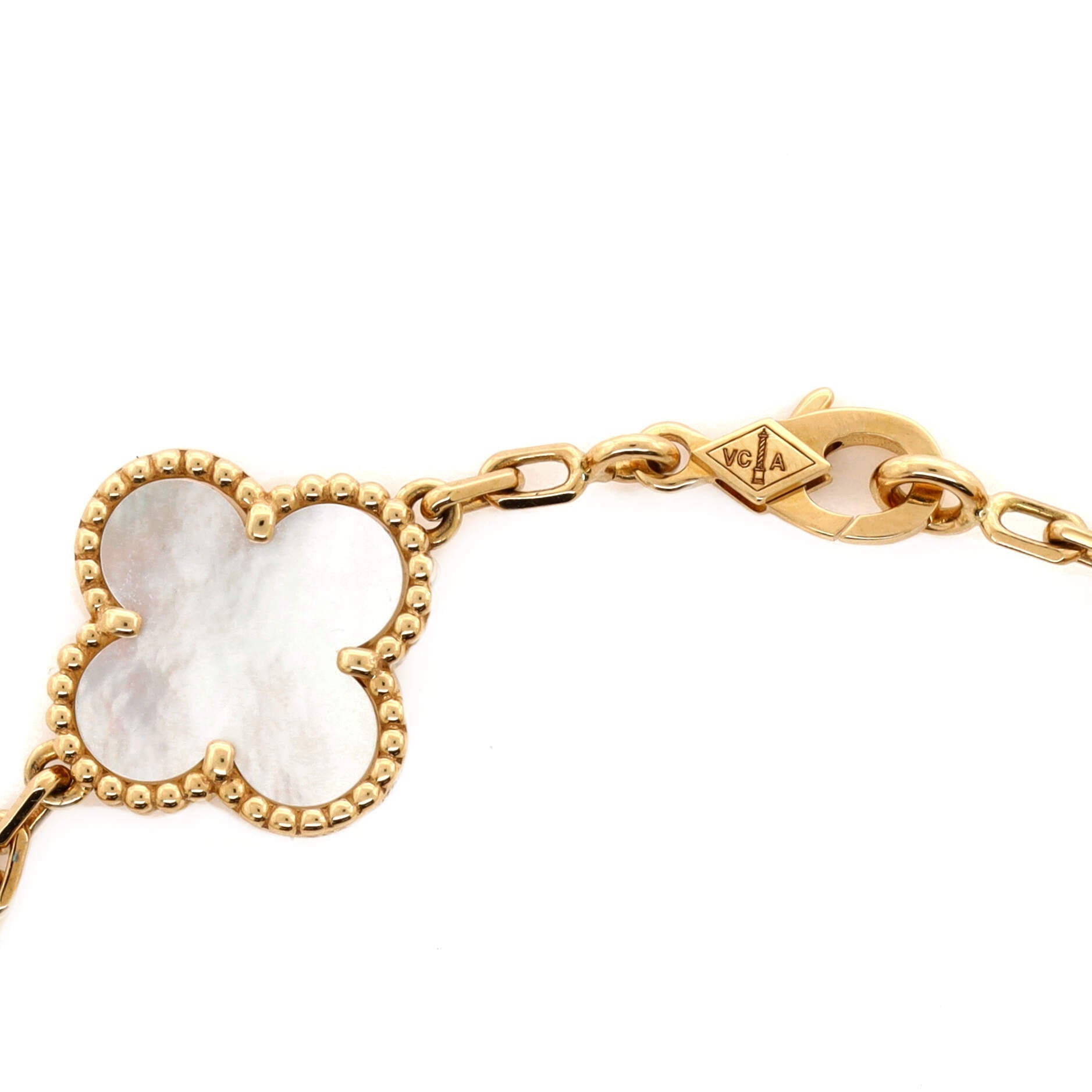 Vintage Alhambra 5 Motifs Bracelet 18K Yellow Gold and Mother of Pearl