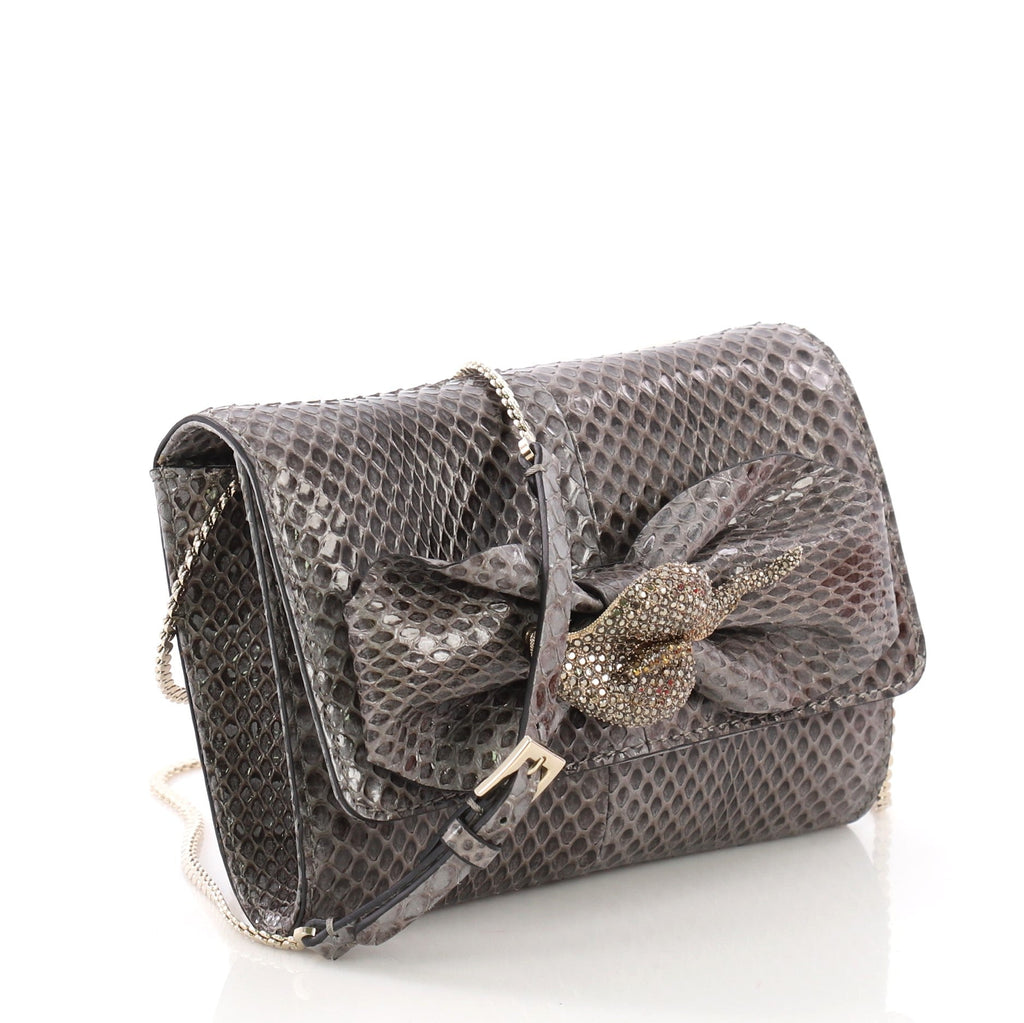 Crystal Brooch Crossbody Bag Python Mini