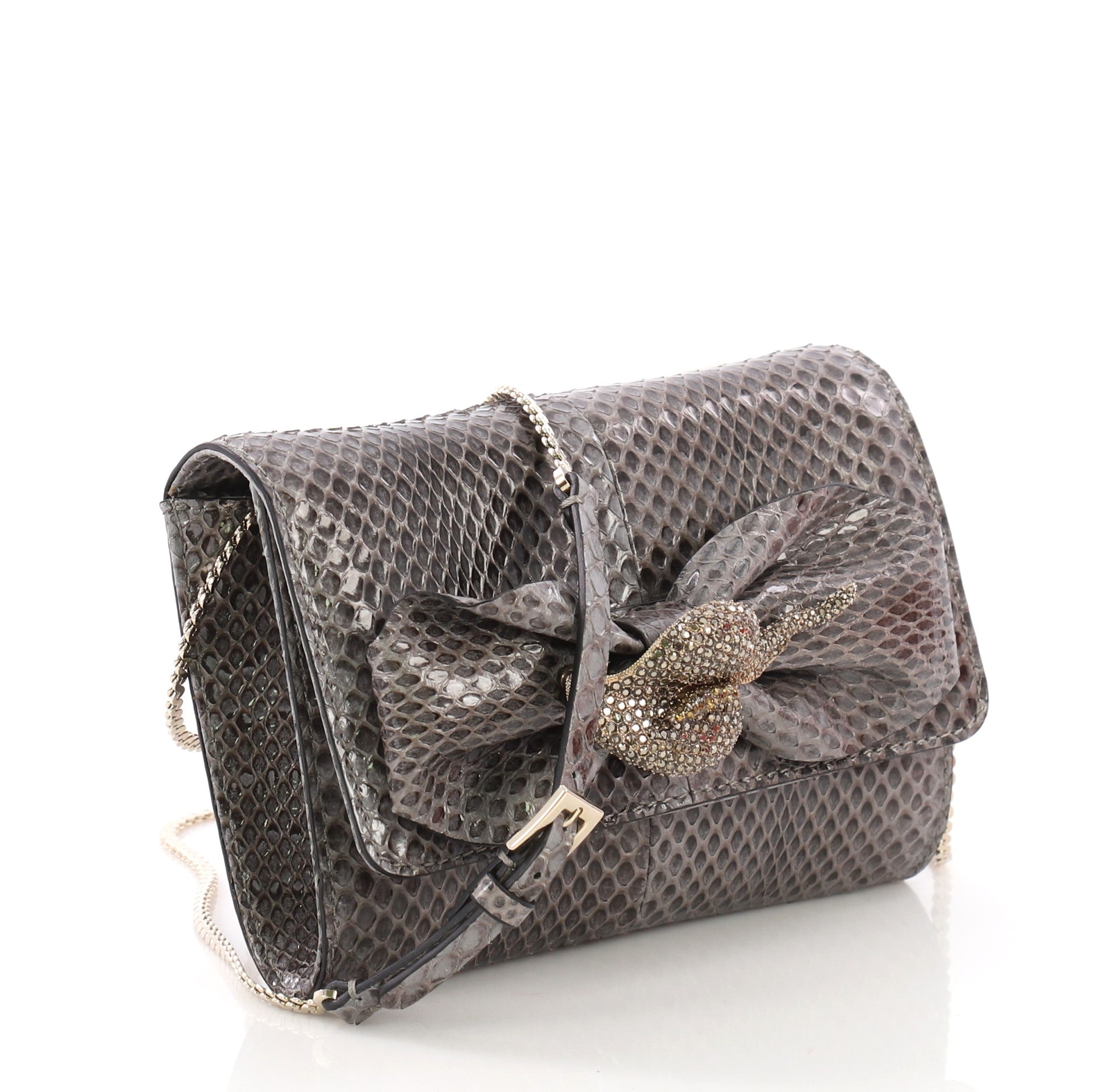 Crystal Brooch Crossbody Bag Python Mini