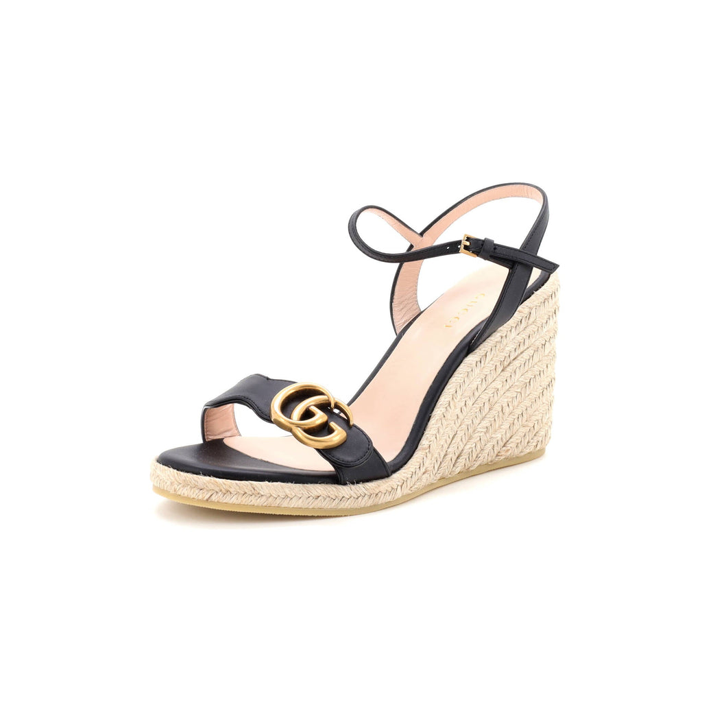 Women's GG Marmont Wedge Espadrille Sandals Leather