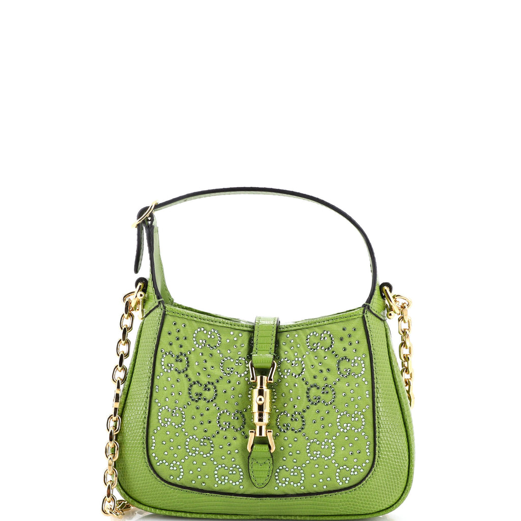Jackie 1961 Chain Hobo Crystal GG Embellished Fabric with Lizard Mini
