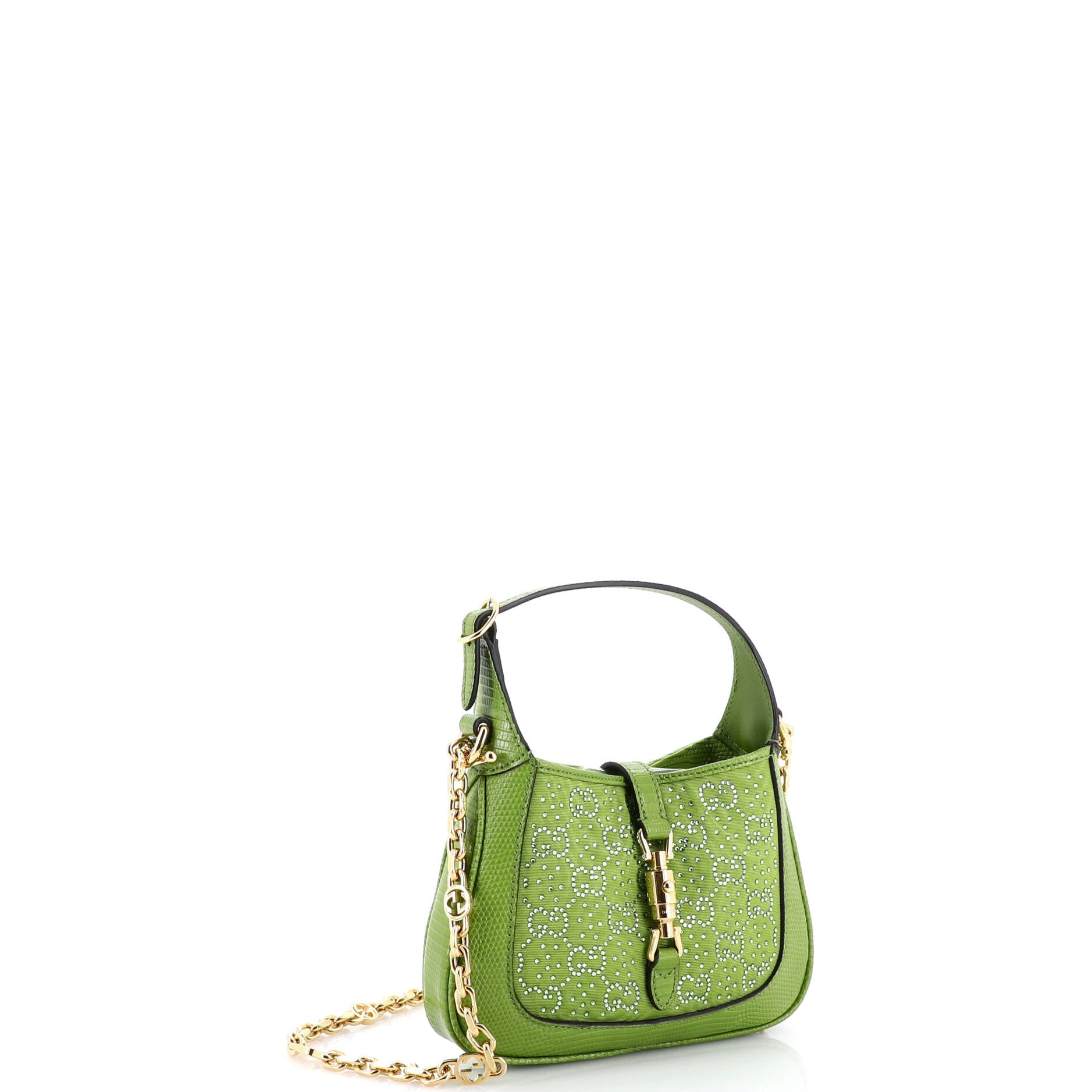 Jackie 1961 Chain Hobo Crystal GG Embellished Fabric with Lizard Mini