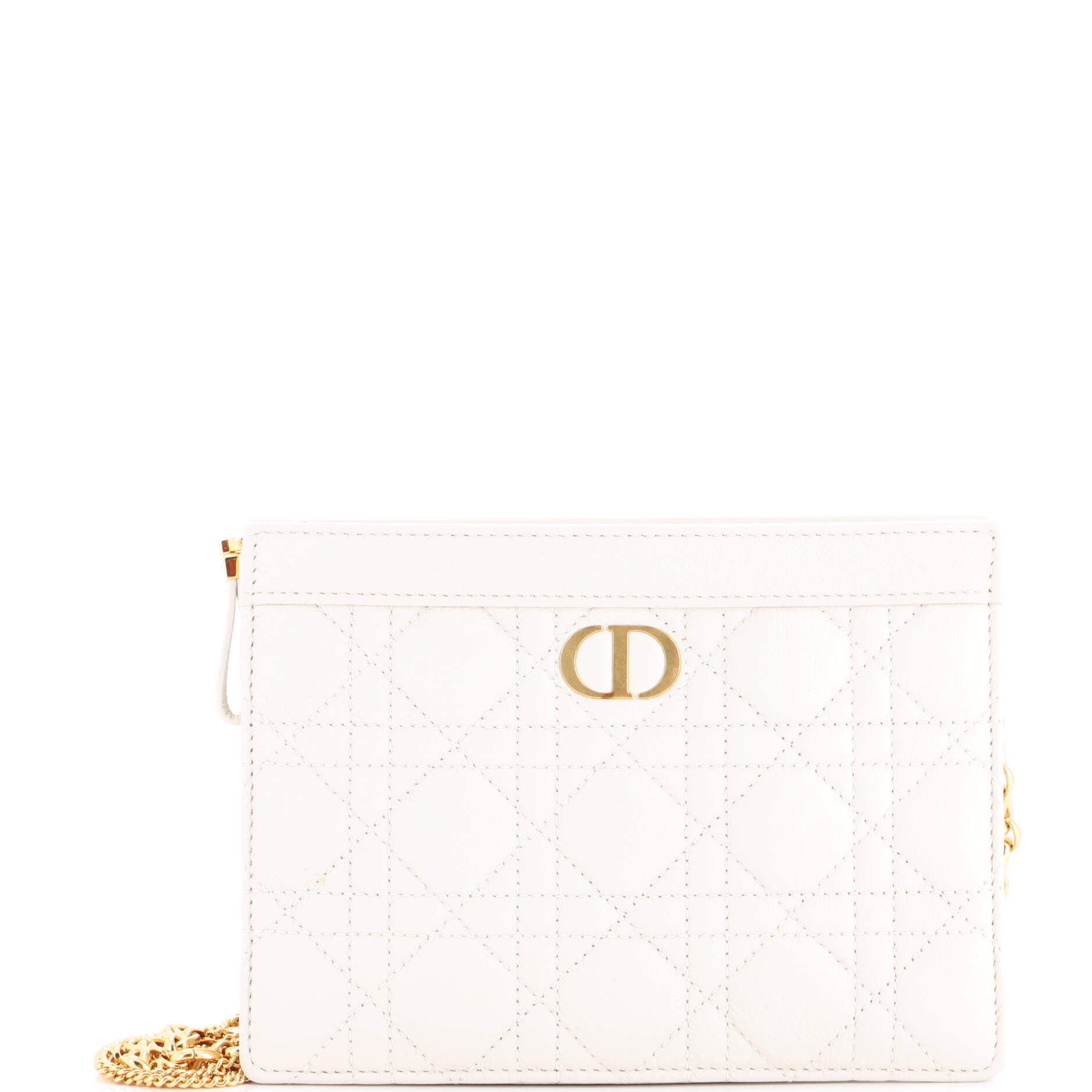 Caro Zipped Pouch With Chain Cannage Quilt Leather