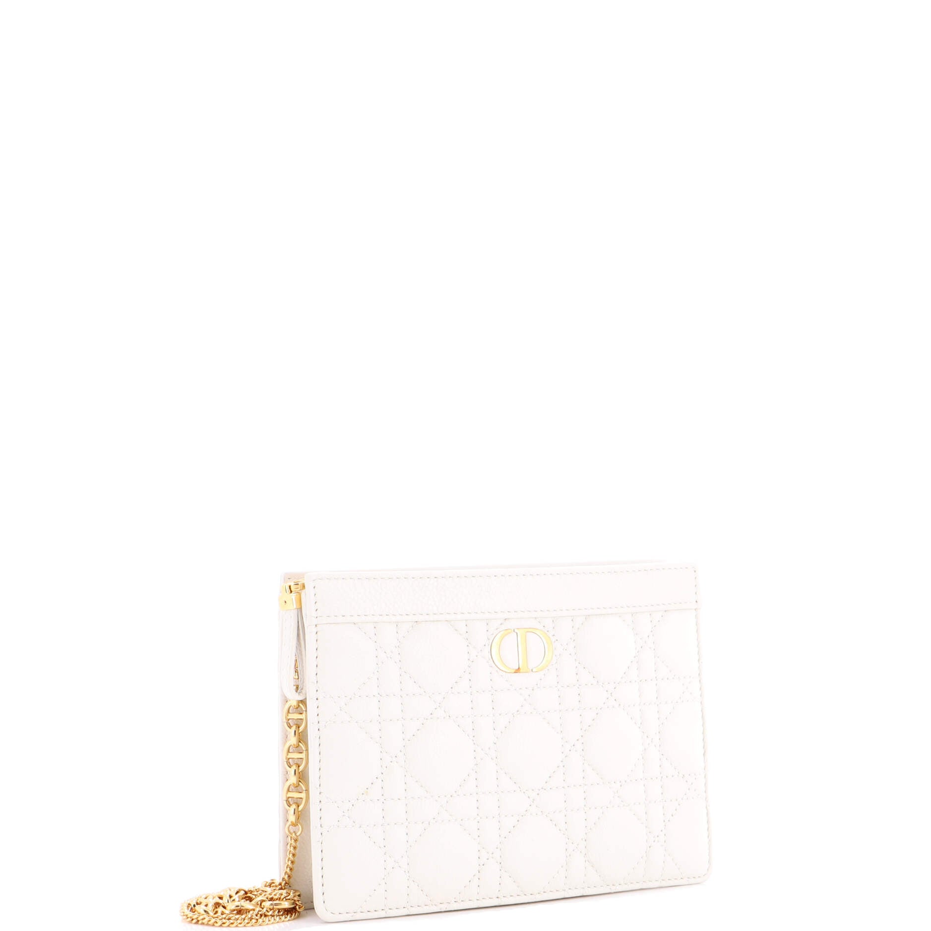 Caro Zipped Pouch With Chain Cannage Quilt Leather