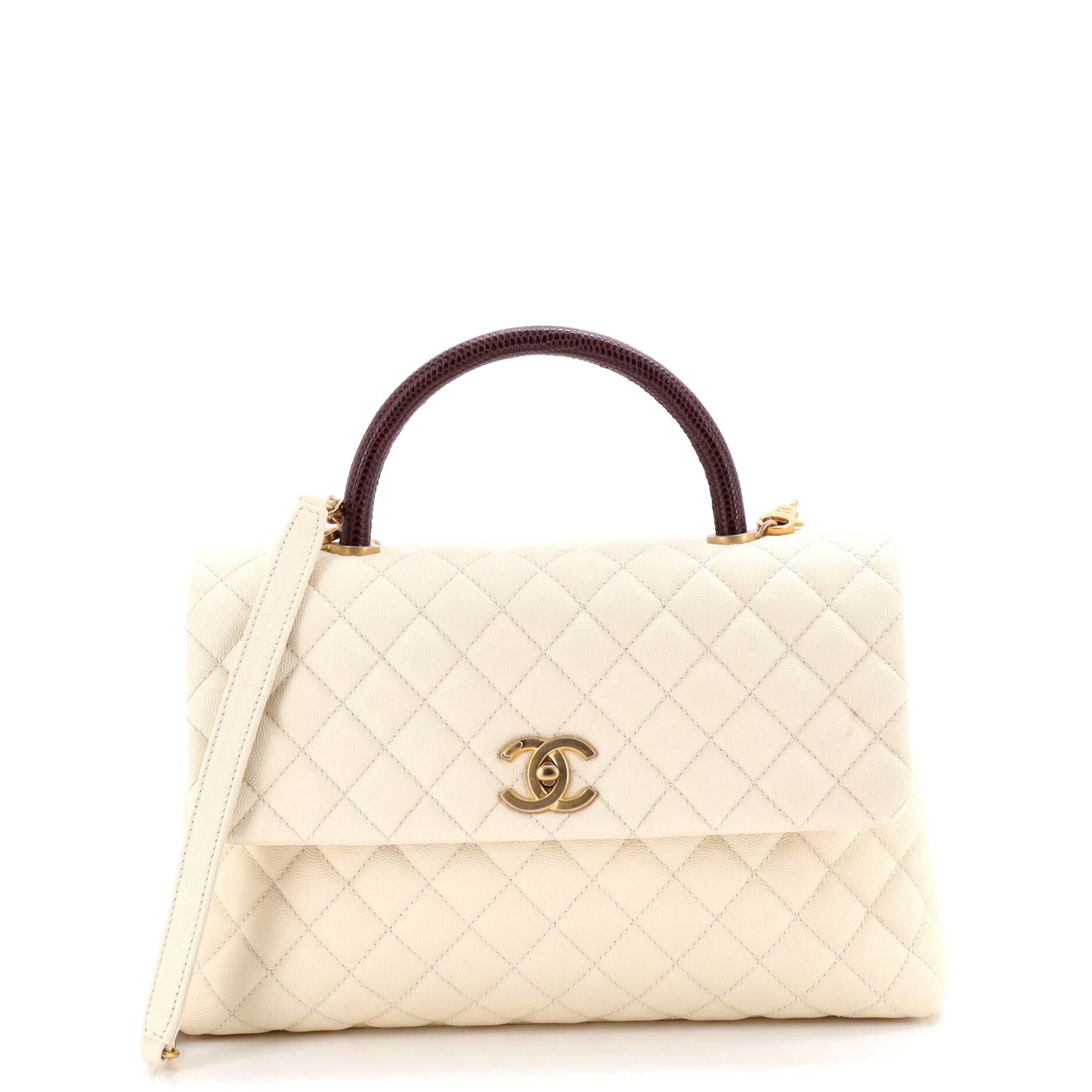 Coco Top Handle Bag Quilted Caviar with Lizard Medium