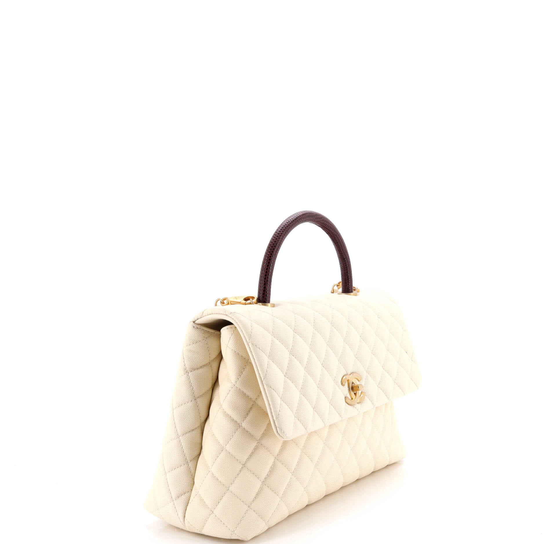 Coco Top Handle Bag Quilted Caviar with Lizard Medium