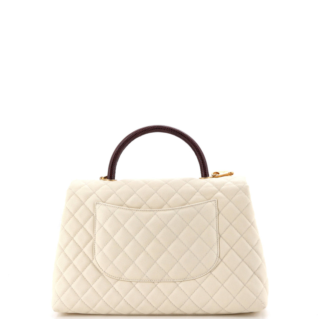 Coco Top Handle Bag Quilted Caviar with Lizard Medium