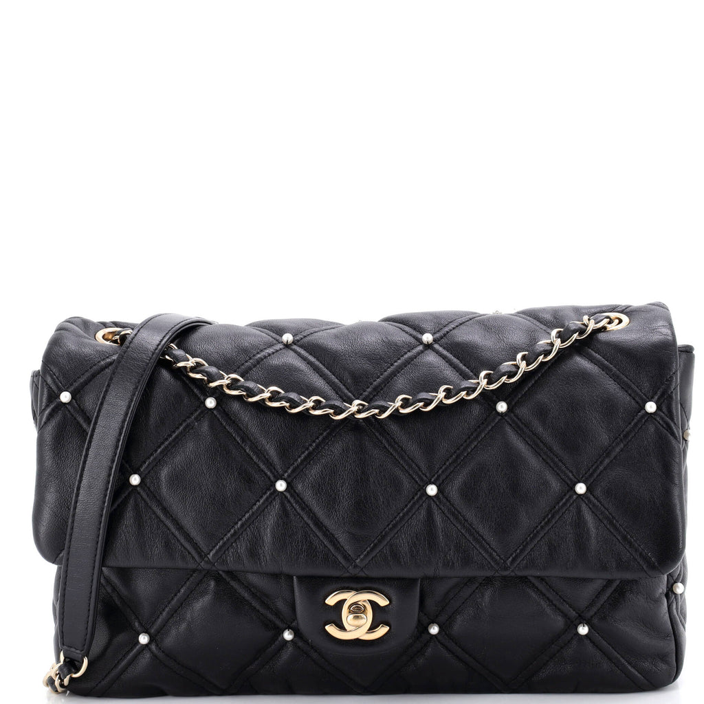 CC Flap Bag Pearl Studded Quilted Lambskin Medium
