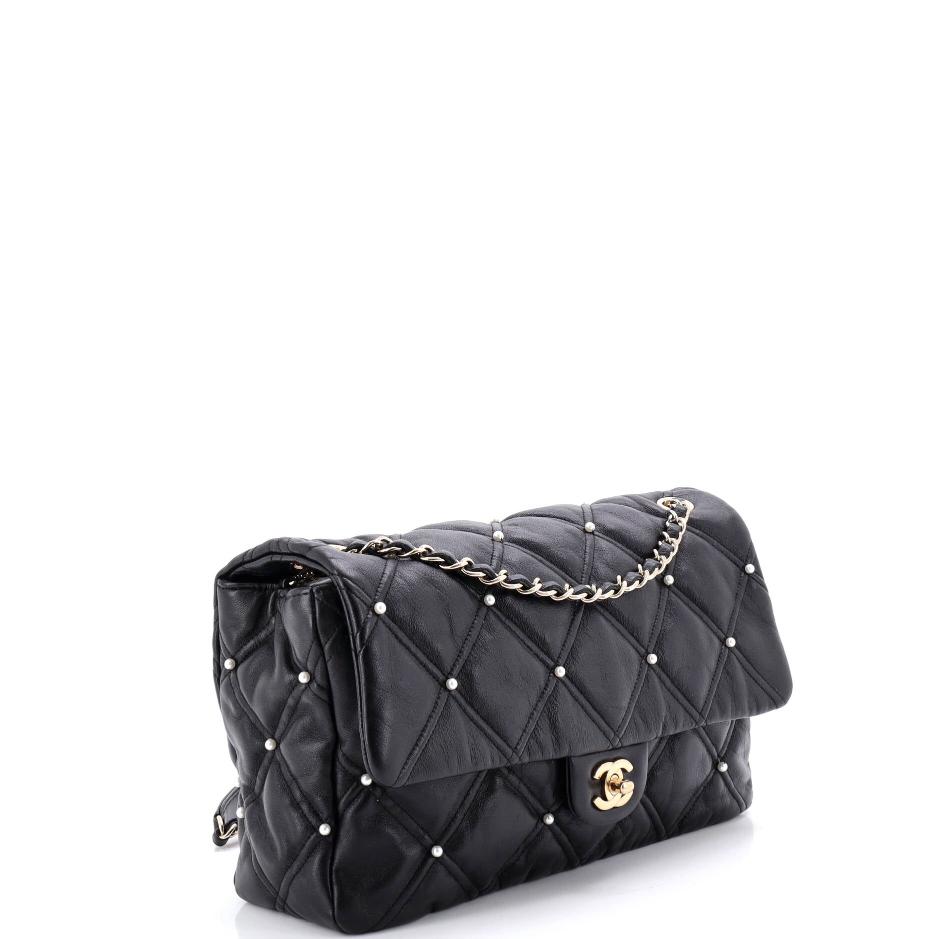CC Flap Bag Pearl Studded Quilted Lambskin Medium
