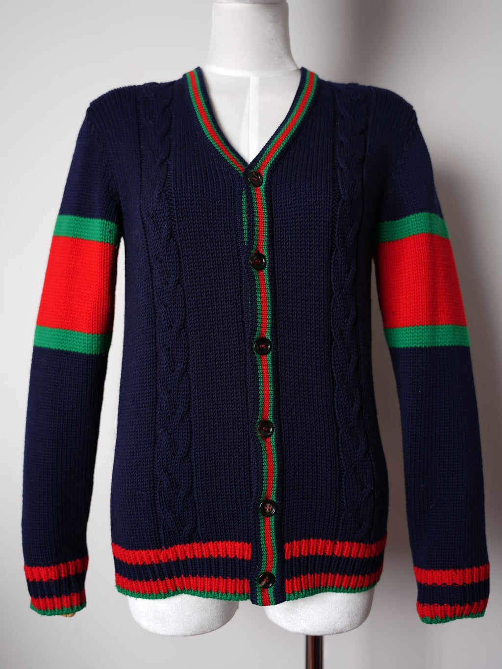 Gucci Blue/Red Oversize Cable Knit igan