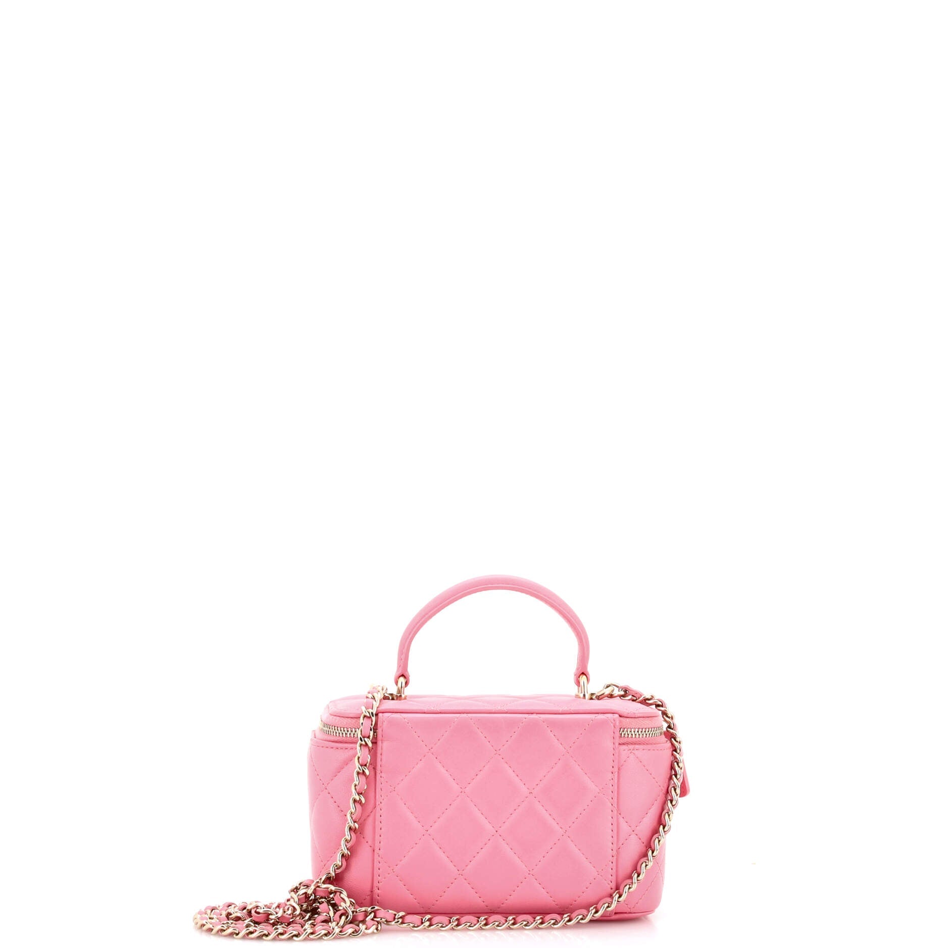 Classic Top Handle Vanity Case with Chain Quilted Lambskin Small