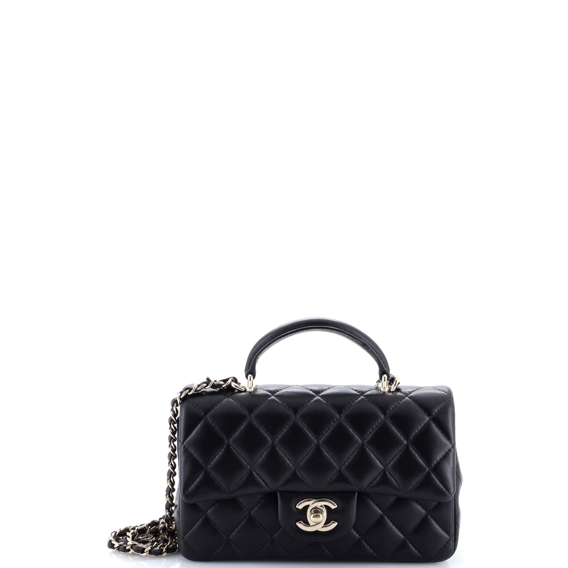 Classic Single Flap Top Handle Bag Quilted Lambskin Mini