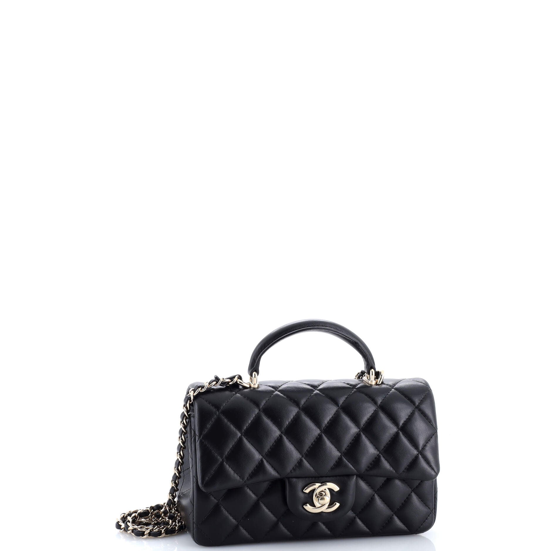 Classic Single Flap Top Handle Bag Quilted Lambskin Mini