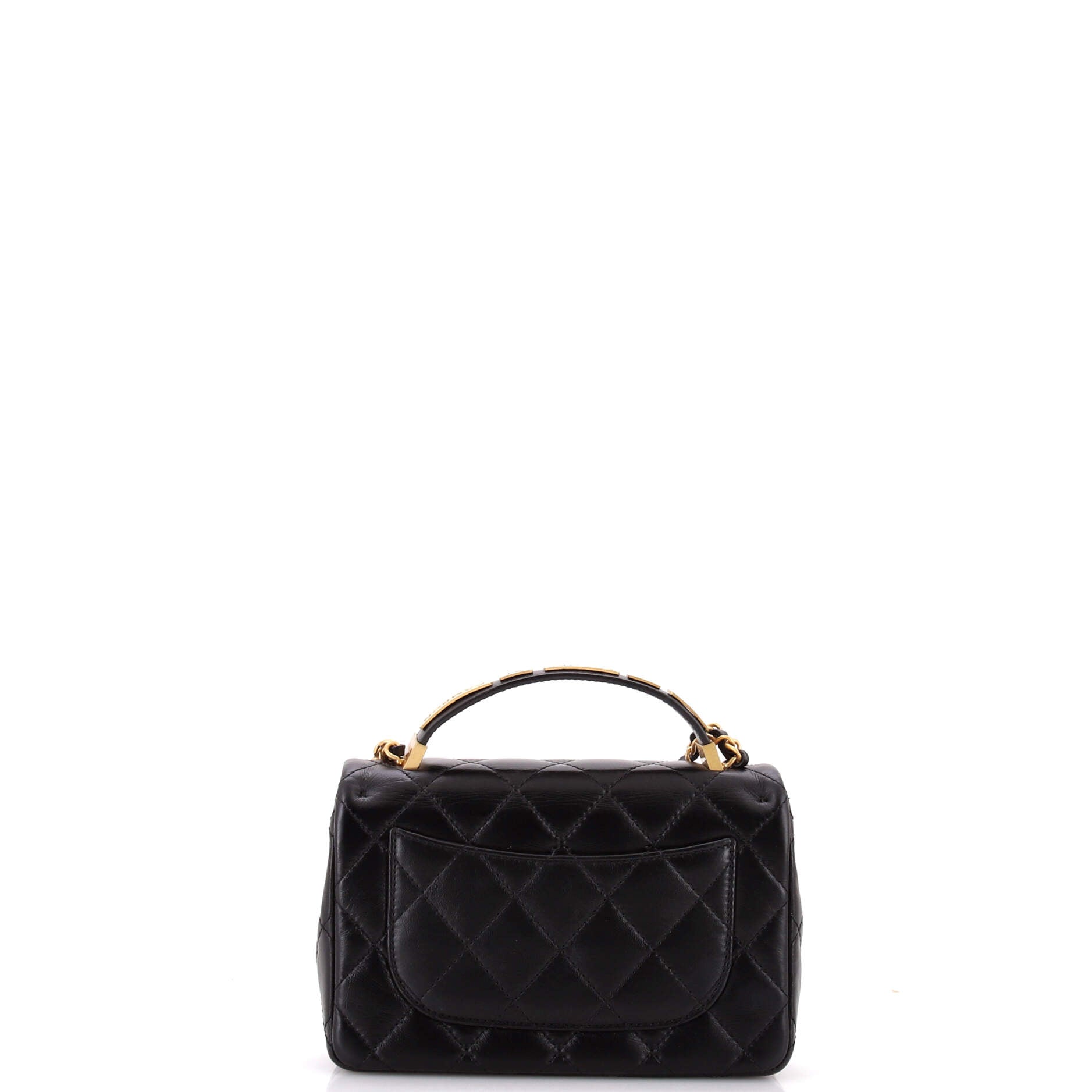 Coco CC Plaques Top Handle Flap Bag Quilted Lambskin Mini