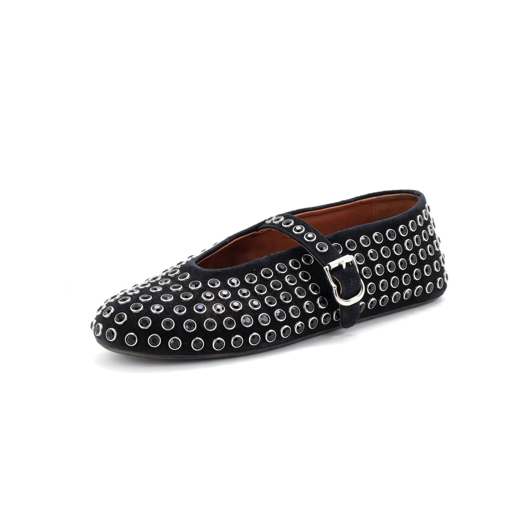 Women's Buckle Ballerina Flats Suede with Crystals