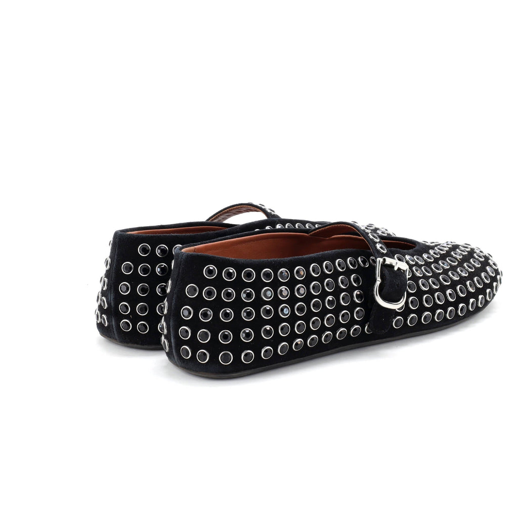 Women's Buckle Ballerina Flats Suede with Crystals