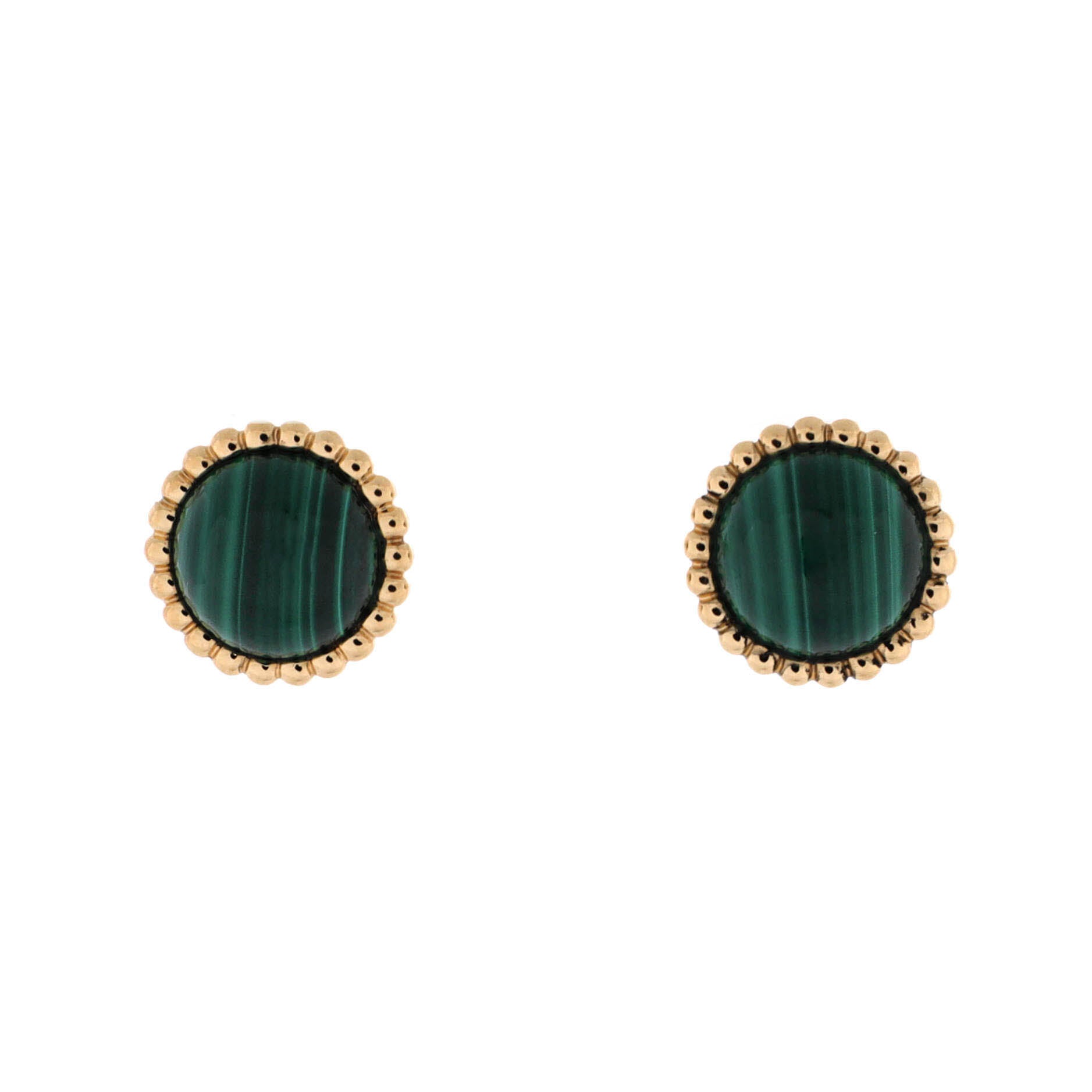 Perlée Couleurs Stud Earrings 18K Yellow Gold and Malachite