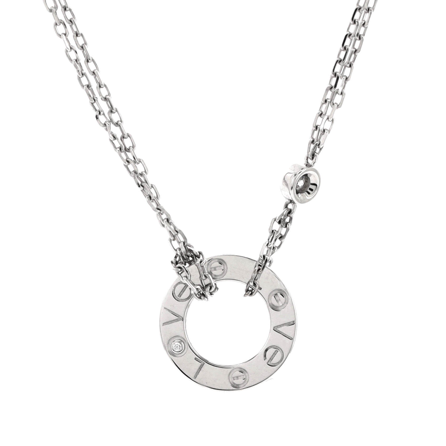 2 Diamonds Love Pendant Necklace 18K White Gold with Diamonds