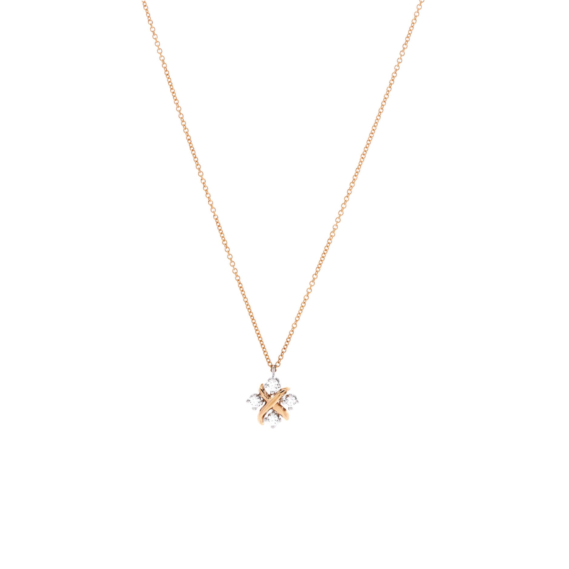 Schlumberger Lynn Pendant Necklace 18K Rose Gold and Platinum with Diamonds