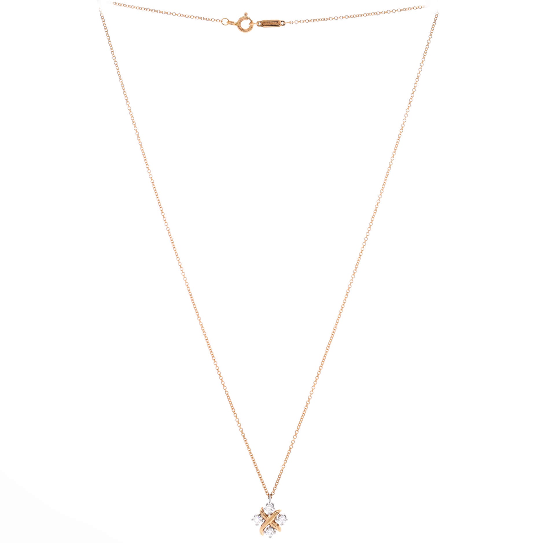 Schlumberger Lynn Pendant Necklace 18K Rose Gold and Platinum with Diamonds