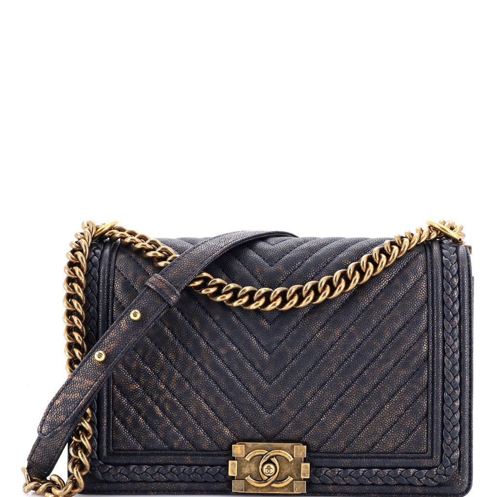 Braided Boy Flap Bag Patinated Chevron Caviar New Medium