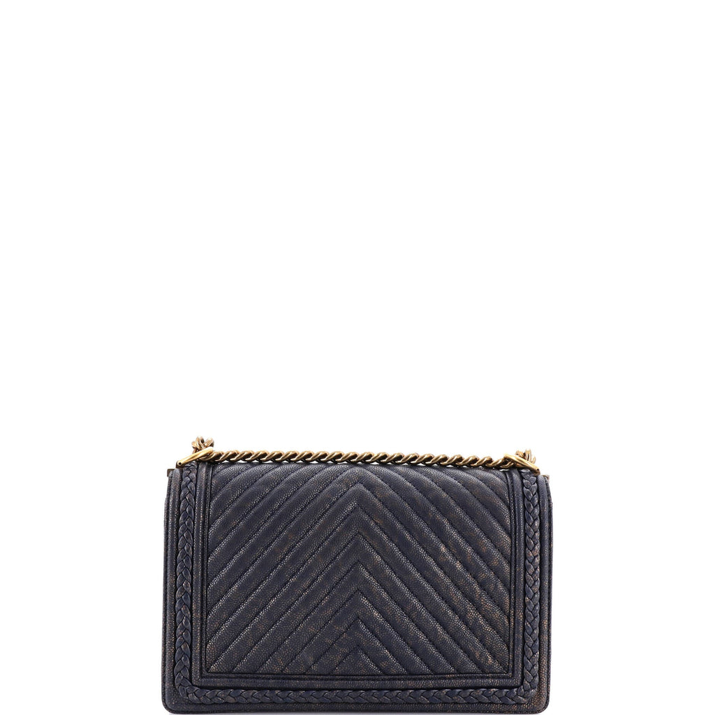 Braided Boy Flap Bag Patinated Chevron Caviar New Medium