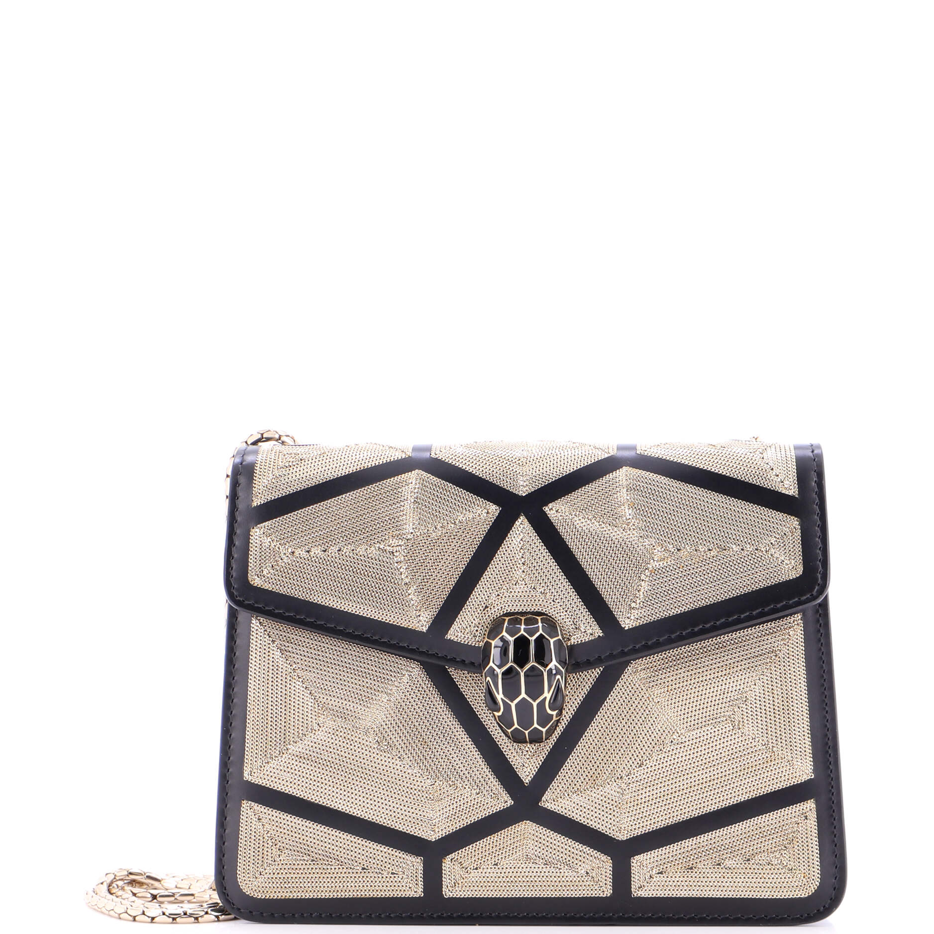 Serpenti Forever Square Shoulder Bag Chain Embellished Leather Small