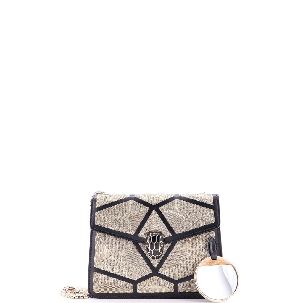 Serpenti Forever Square Shoulder Bag Chain Embellished Leather Small