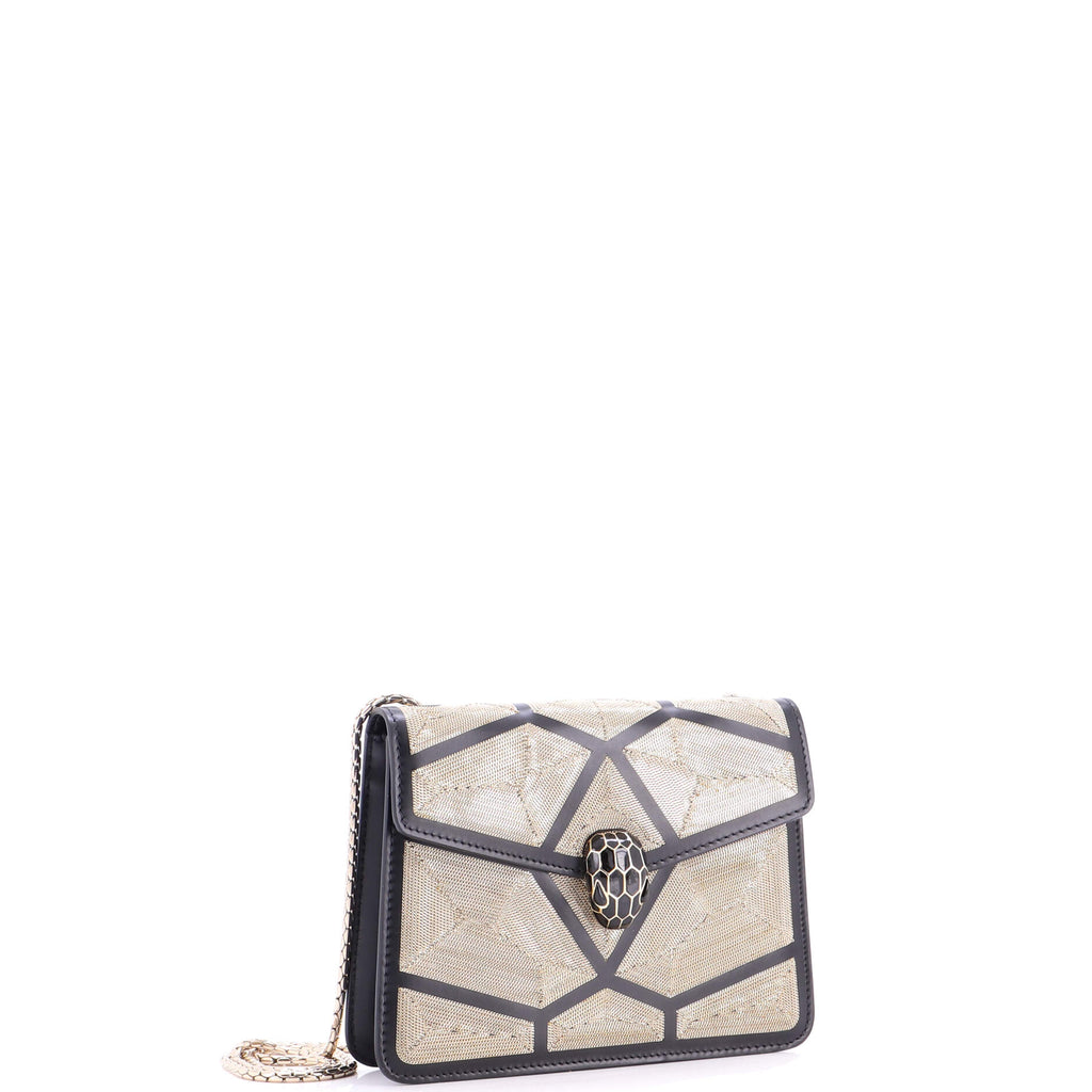 Serpenti Forever Square Shoulder Bag Chain Embellished Leather Small