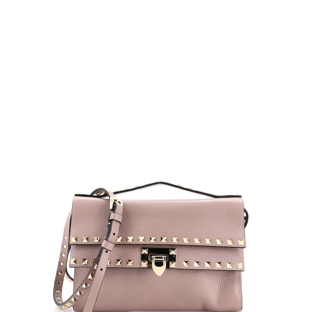 Rockstud Flip Lock Double Flap Crossbody Bag Leather Small