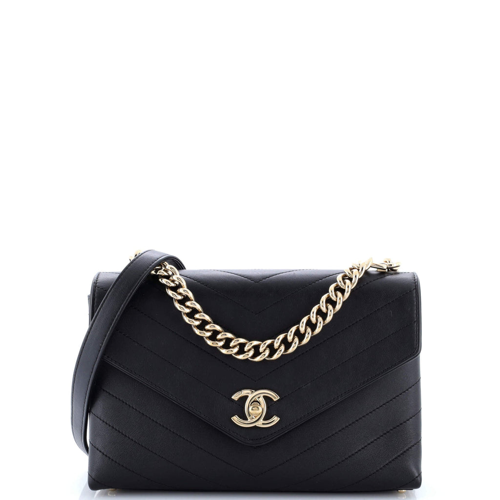 Coco Chevron Flap Bag Stitched Calfskin Small